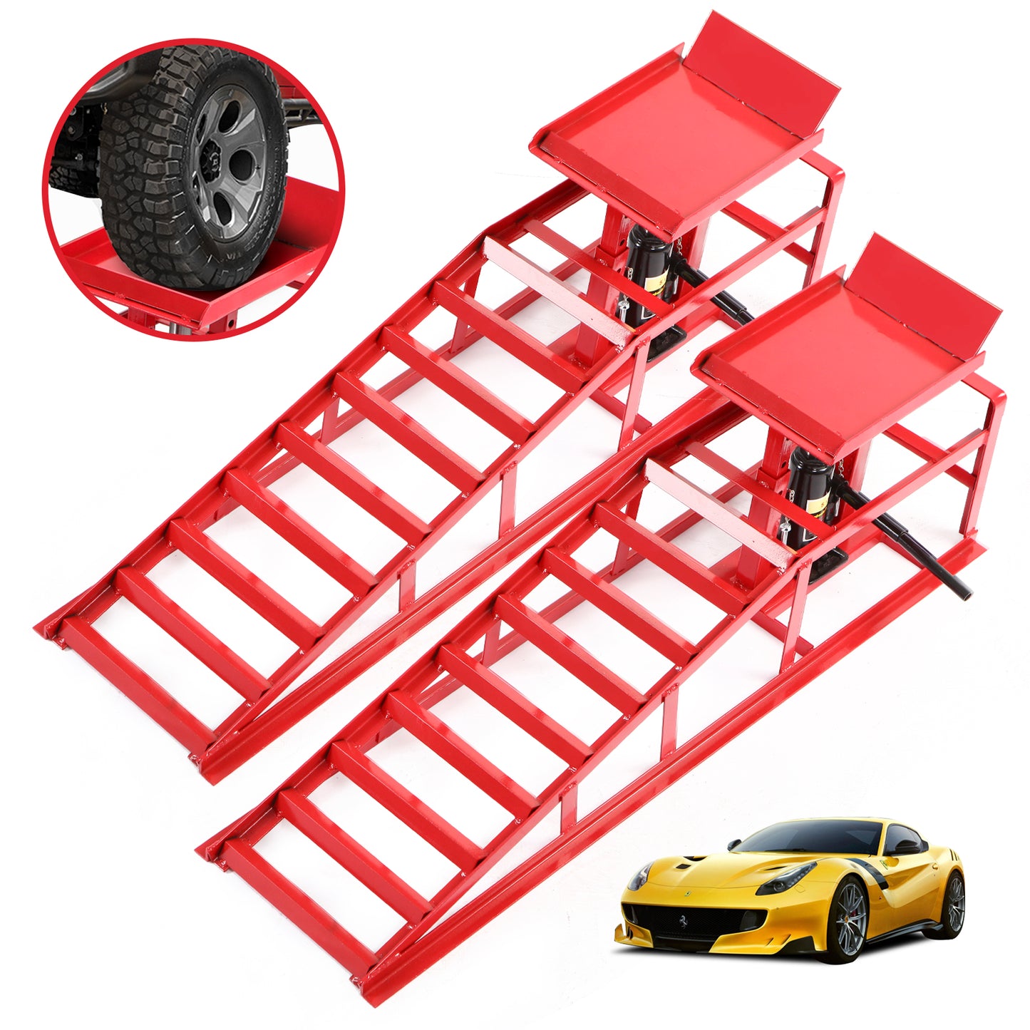 Honnecl Hydraulic Car Ramps, 2 Pack High Lift Service Ramps for Vehicles up to 5T