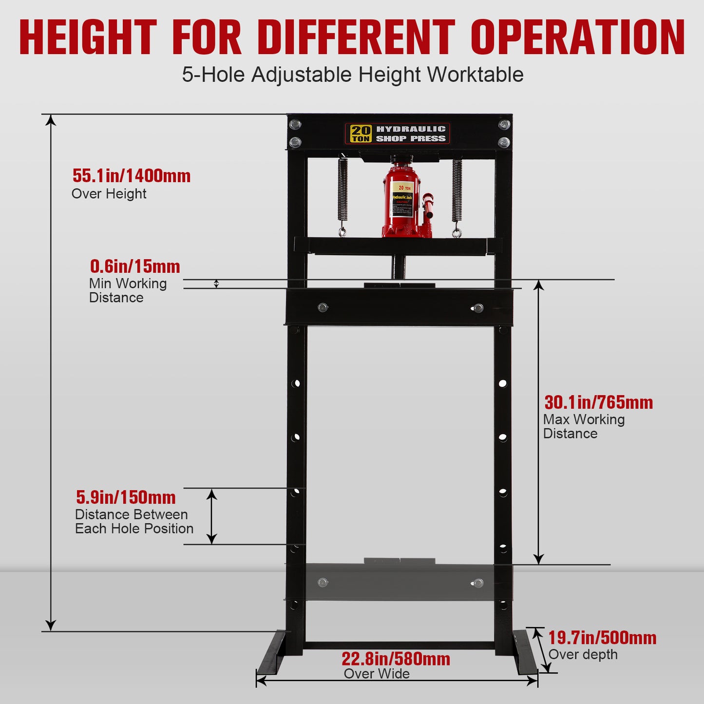 Honnecl 20 Ton Hydraulic Shop Press, H-Frame Garage Benchtop Press