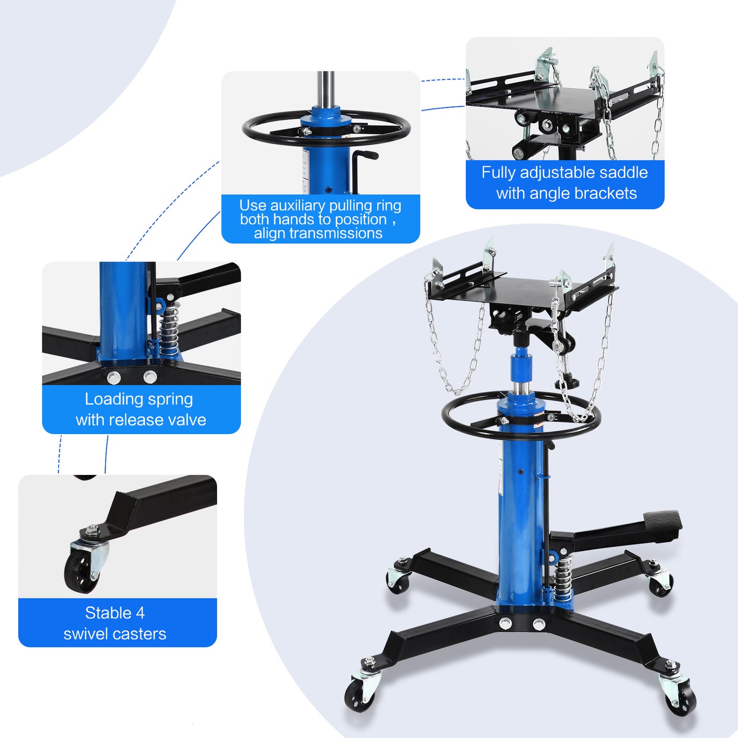 Honnecl Transmission Jack 1100 lbs 2-Stage Hydraulic High Lift Vertical Telescopic, Blue