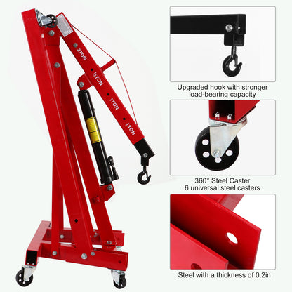 Honnecl 2 Ton Engine Hoist, Folding Cherry Picker Shop Crane Hoist Lift