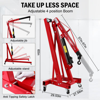 Honnecl 2 Ton Engine Hoist, Folding Cherry Picker Shop Crane Hoist Lift