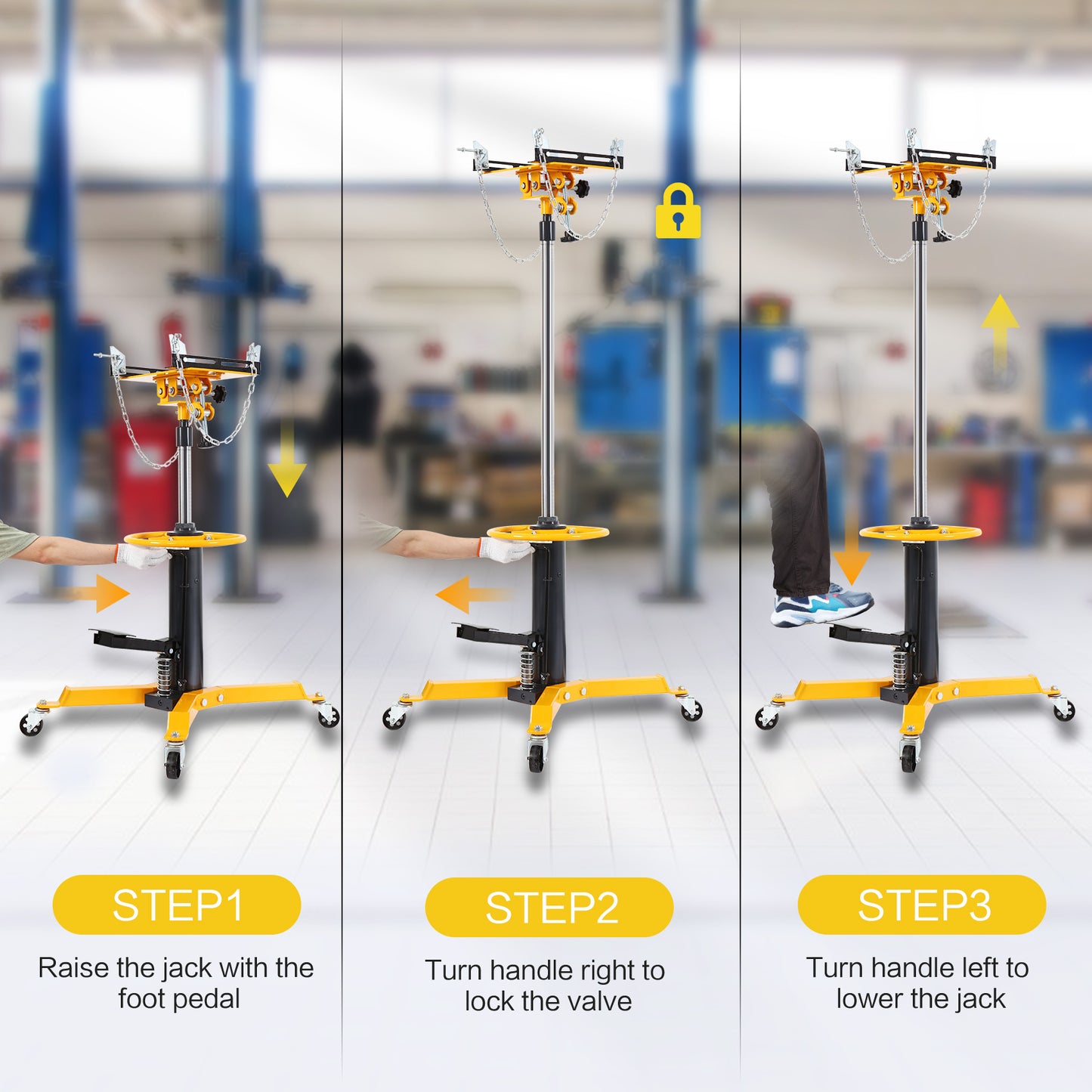 Honnecl Transmission Jack 1100 lbs 2-Stage Hydraulic High Lift Vertical Telescopic, Yellow