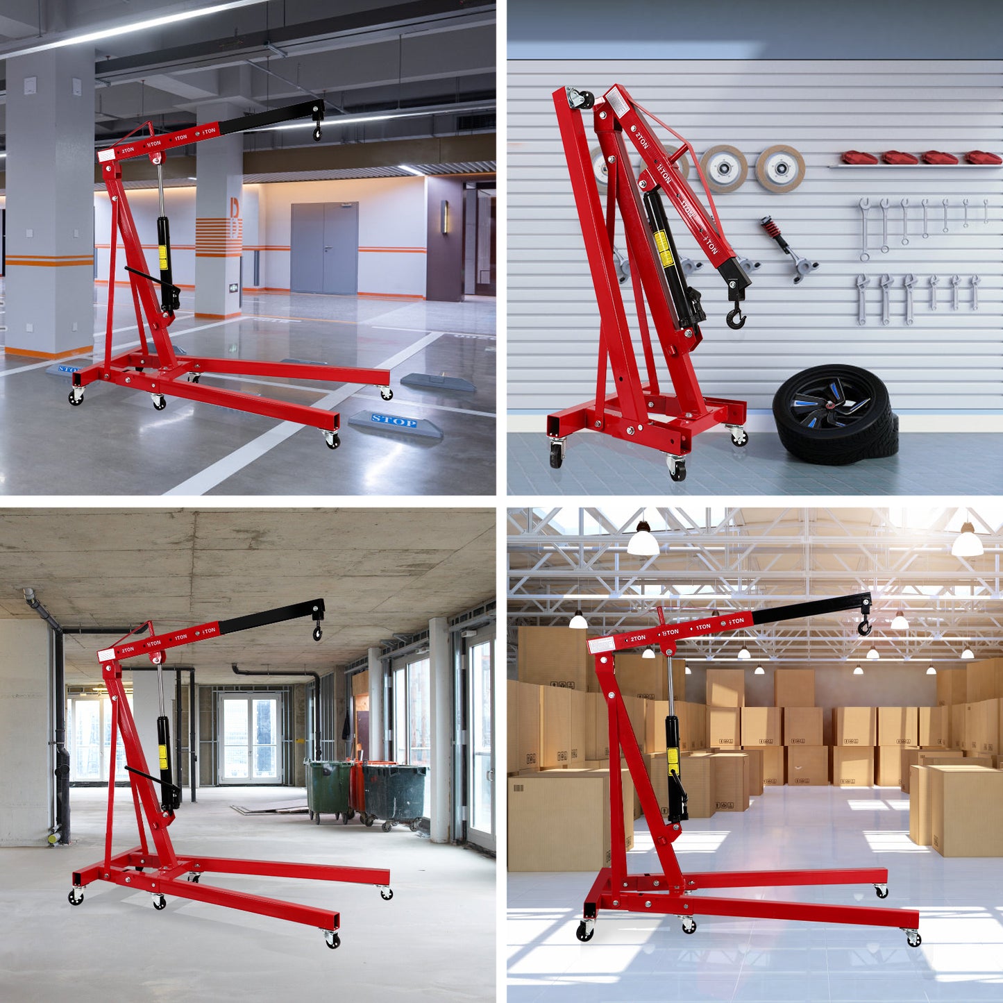 Honnecl 2 Ton Engine Hoist, Folding Cherry Picker Shop Crane Hoist Lift