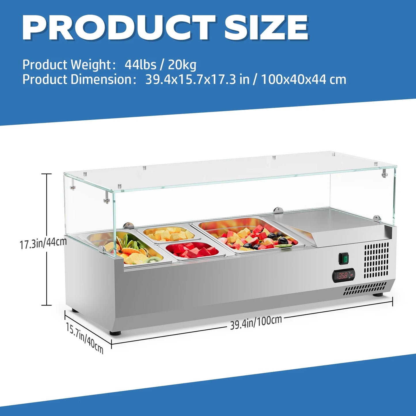 Refrigerated Condiment Prep Station, 40 inch 28 QT Sandwich Prep Table, Salad Bar, 3-Year Warranty