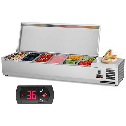 Refrigerated Condiment Prep Station, 55 inch 48 QT Sandwich Prep Table, Salad Bar, 3-Year Warranty